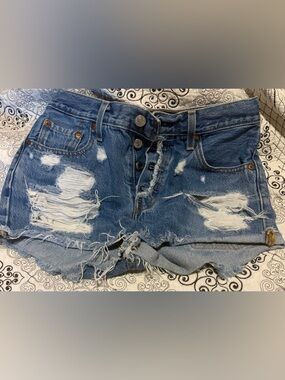 Levi's Distressed Blue Jean Shorts with Frayed Hem